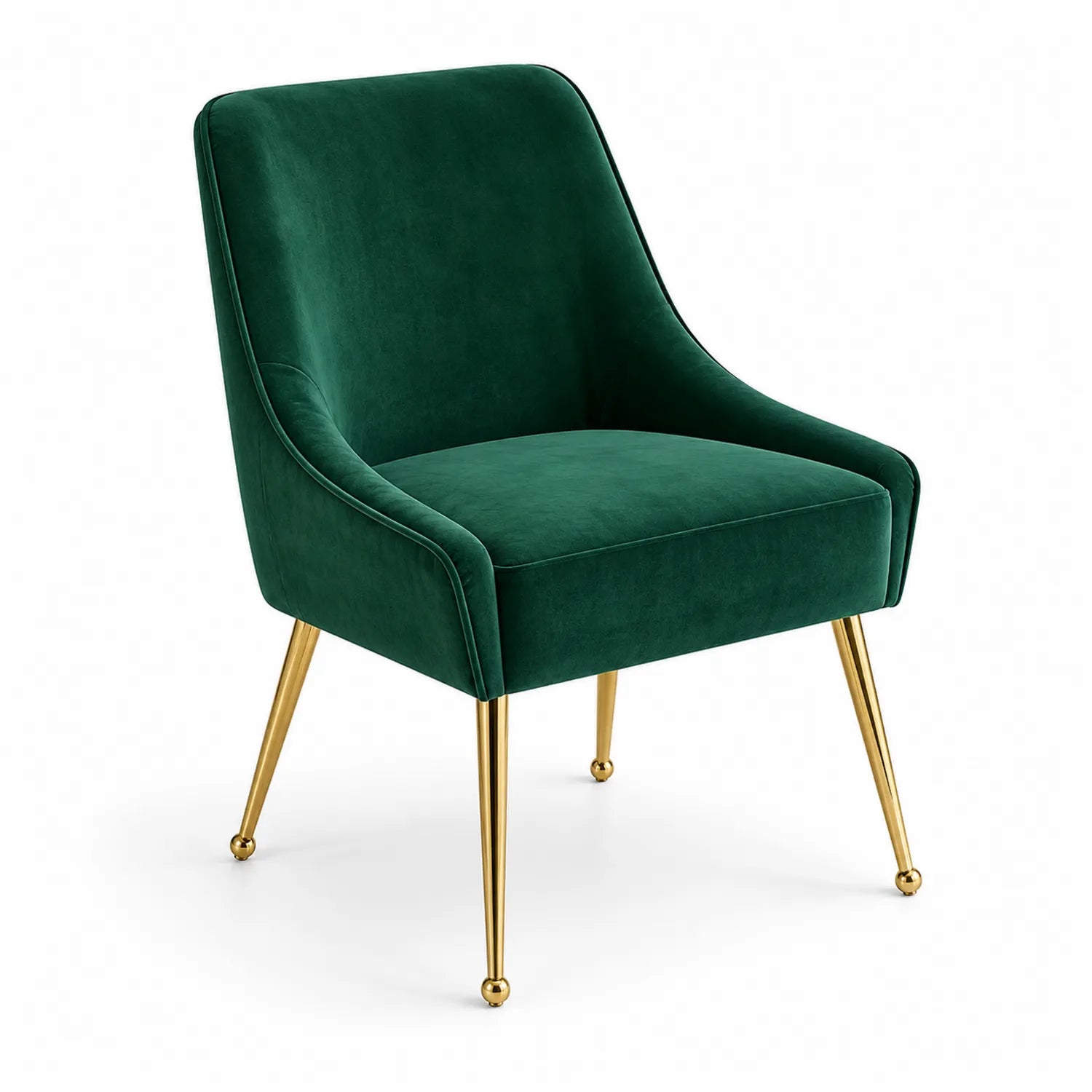 Sedia in Velluto Verde con Gambe in Metallo Dorato