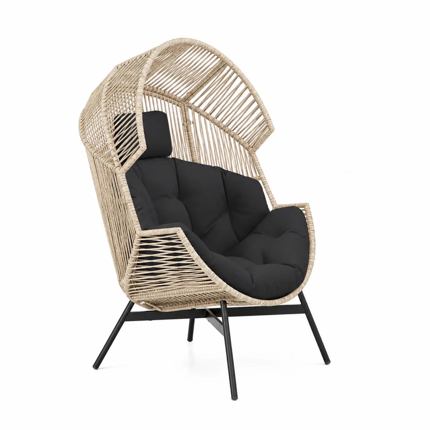 Poltrona in Rattan Sintetico con Struttura in Acciaio e Cuscino Nero