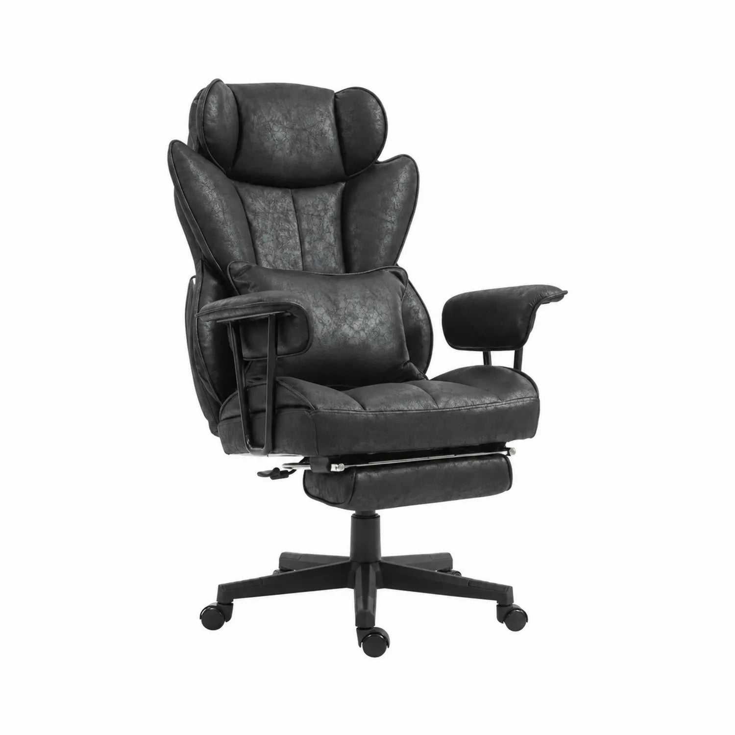 Sedia da ufficio in similpelle nera con poggiapiedi