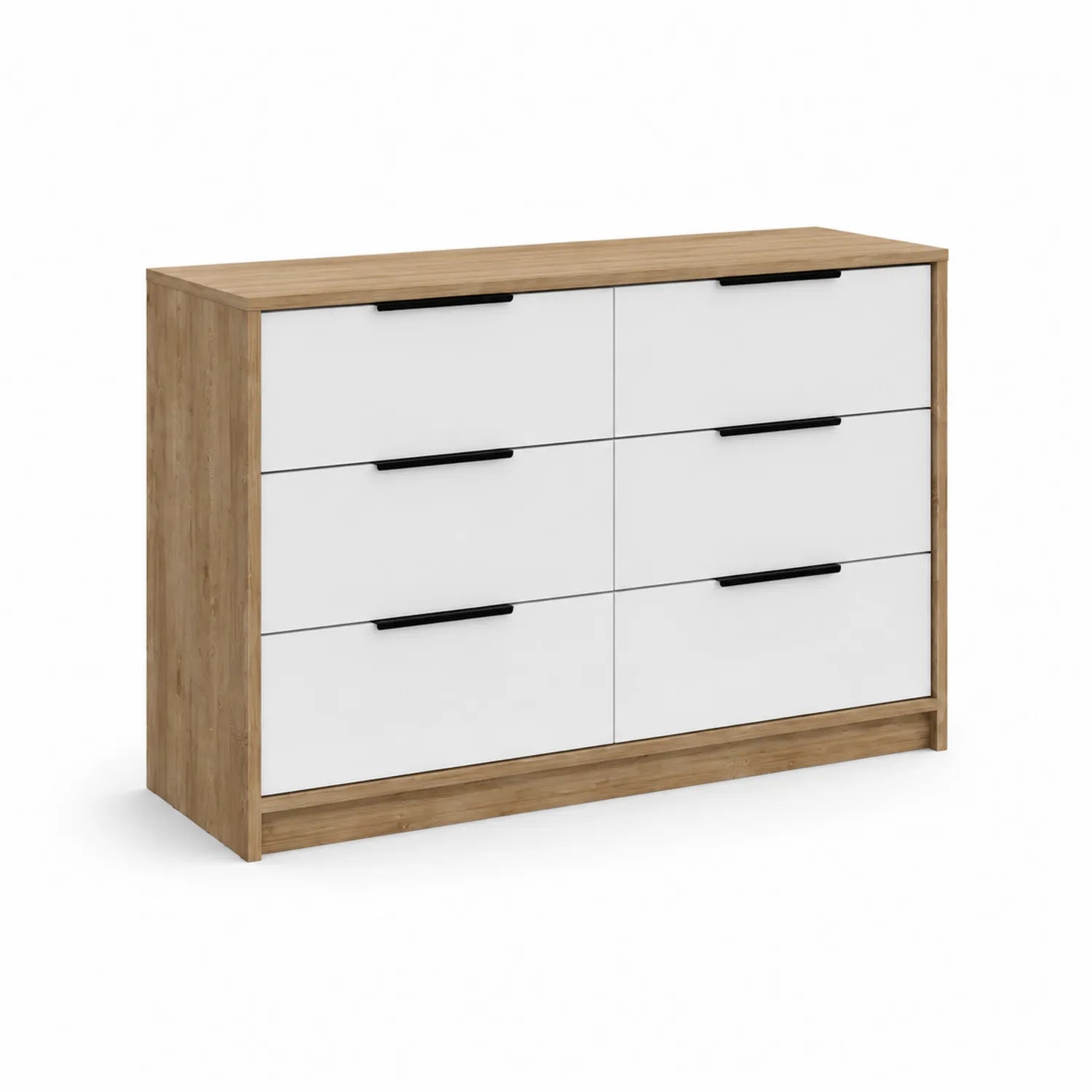 Cassettiera 6 Cassetti in Legno e MDF Bianco e Rovere