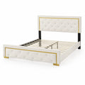 Letto imbottito matrimoniale in pelle sintetica bianco e oro 200x160 cm