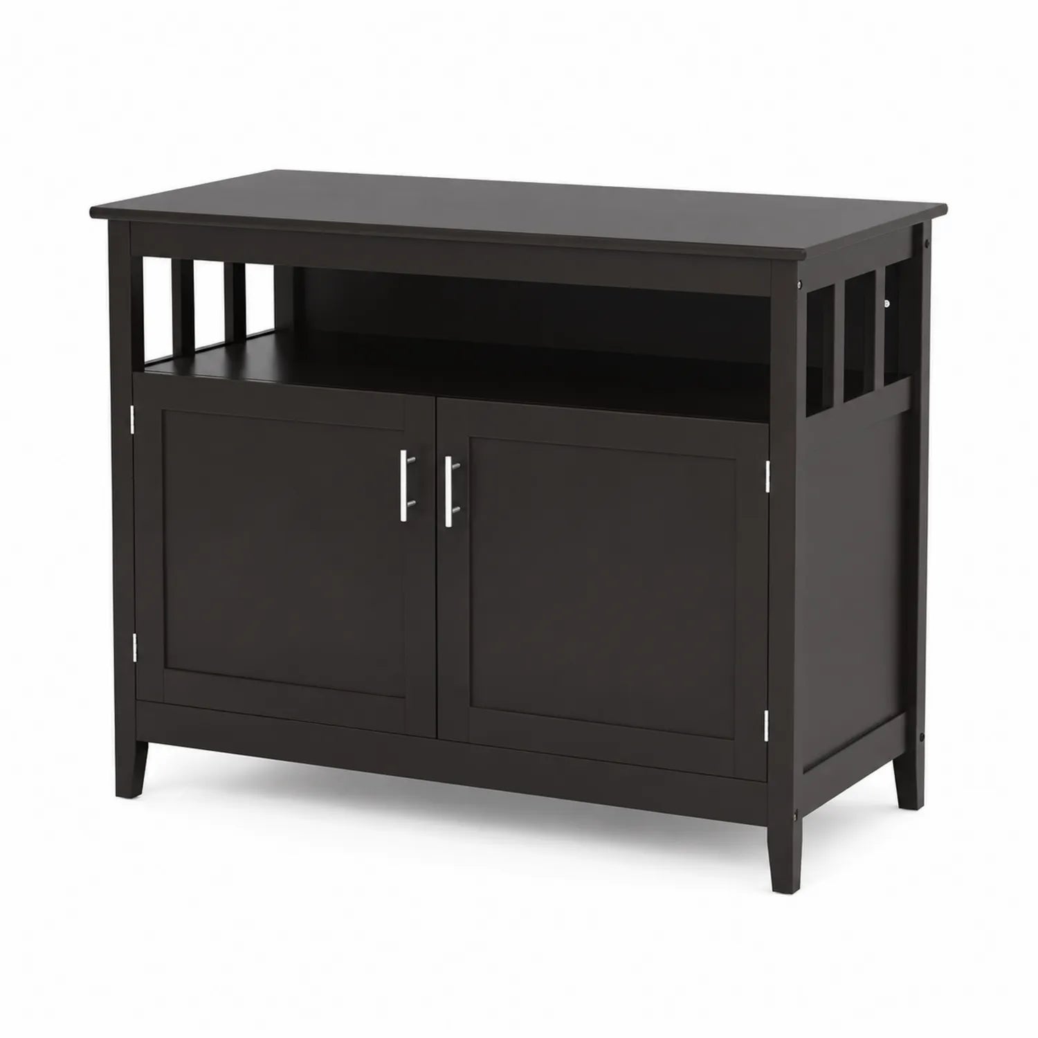 Credenza in legno marrone scuro con ante e ripiano