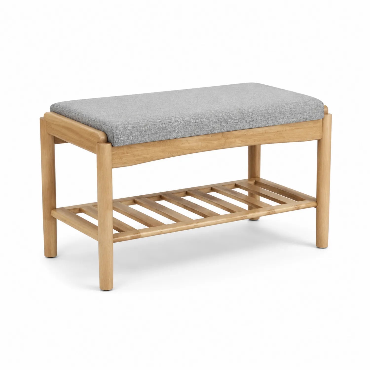 Panca in Legno con Cuscino in Tessuto Grigio