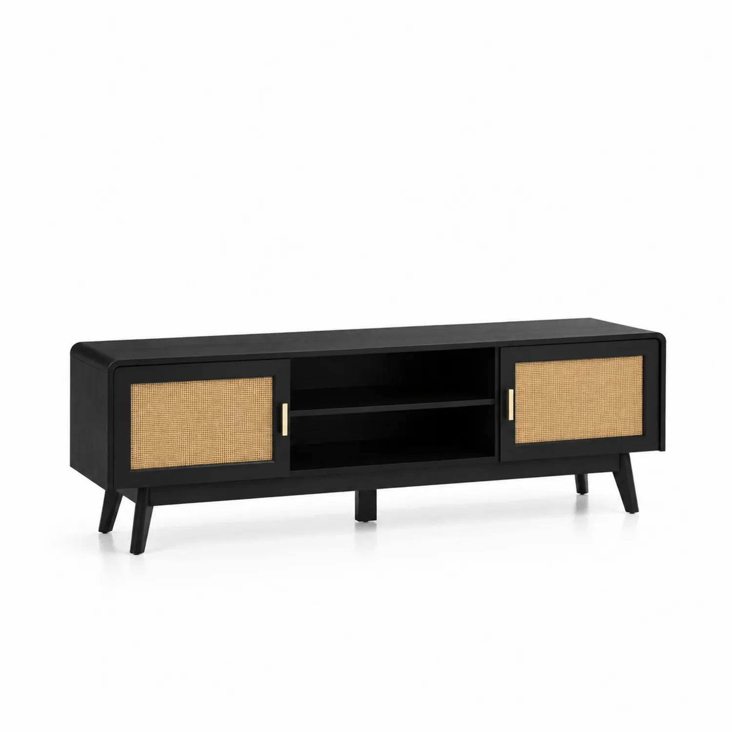 Mobile TV Legno Nero e Rattan