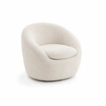 Poltrona Rotonda in Bouclé Bianco con Struttura in Legno