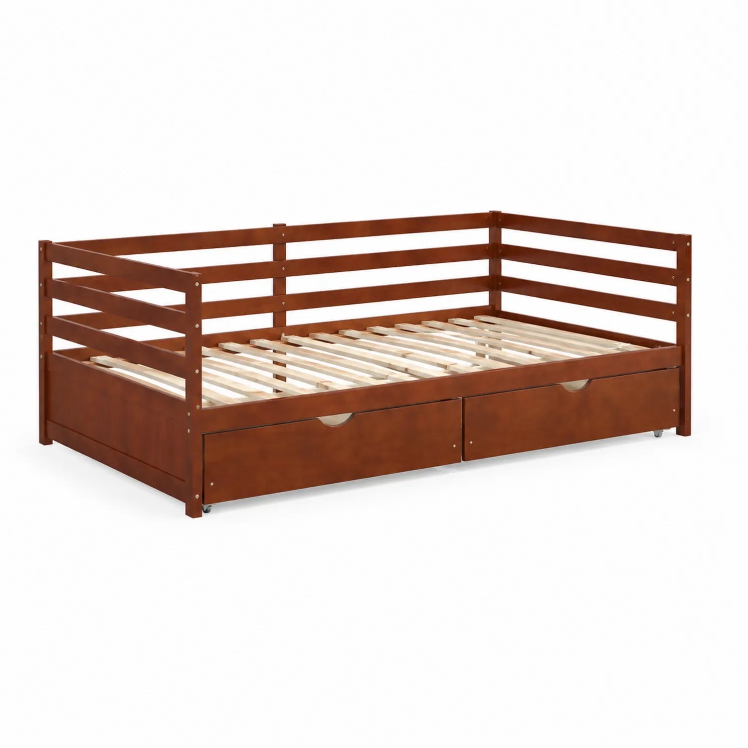 Letto singolo in legno massello marrone con cassetti 200x90 cm