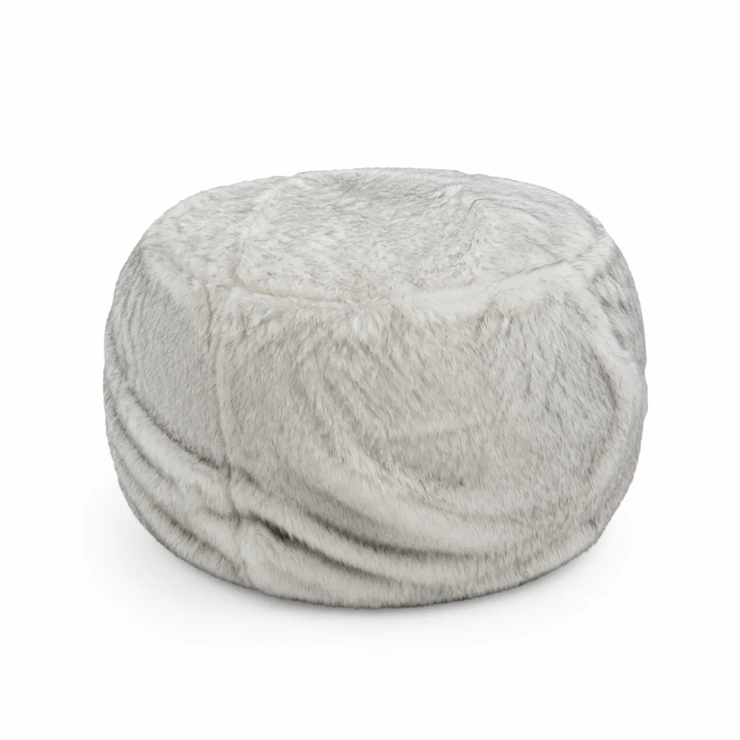 Pouf tondo in pelliccia sintetica grigio chiaro, diametro 60 cm
