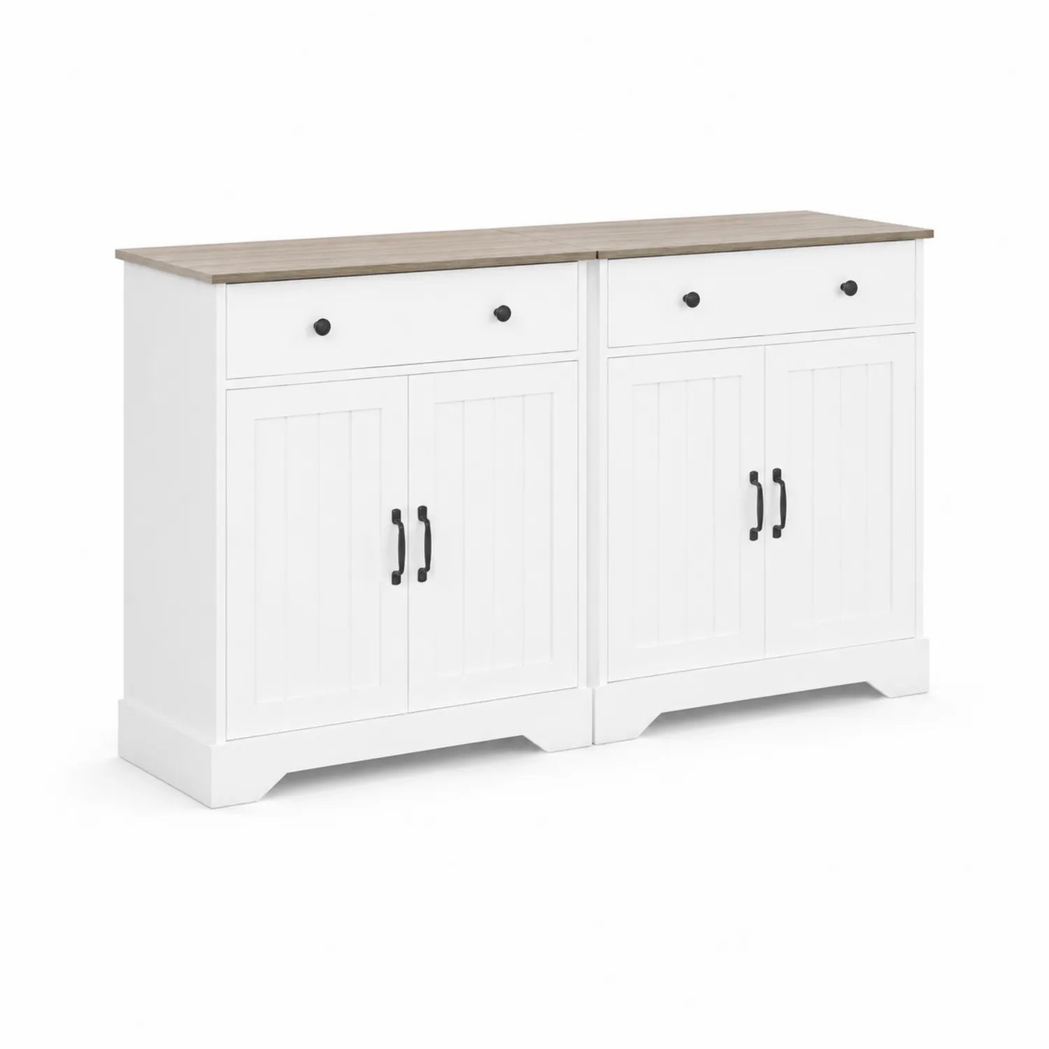 Credenza in MDF bianco con ripiano effetto rovere chiaro 130x40x80 cm