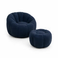 Set Poltrona e Pouf Rotondi Blu in Tessuto Peluche