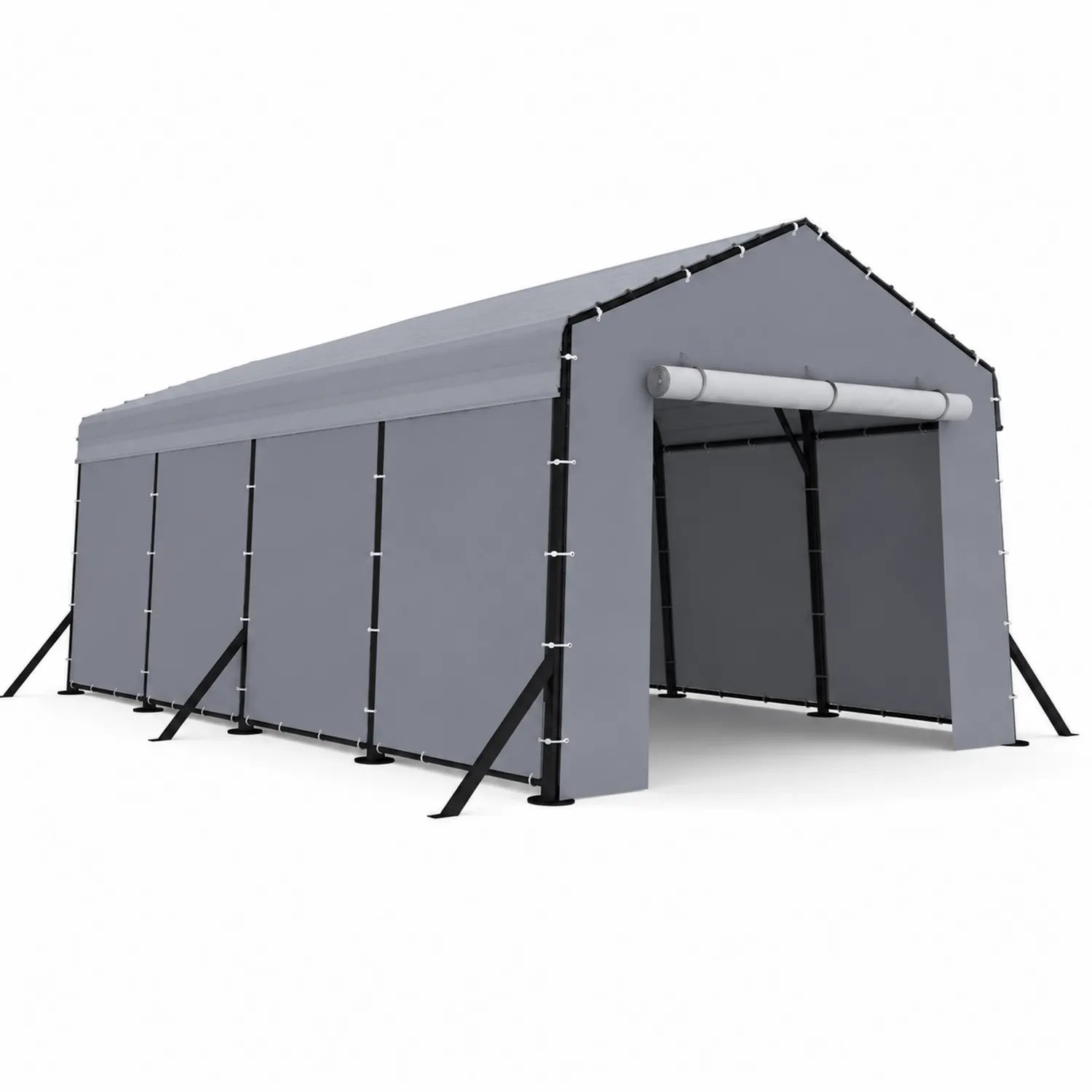 Gazebo in Metallo Grigio con Telo in PVC 9x3x2.7m