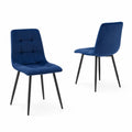 Set di 2 Sedie in Velluto Blu con Gambe in Metallo Nero