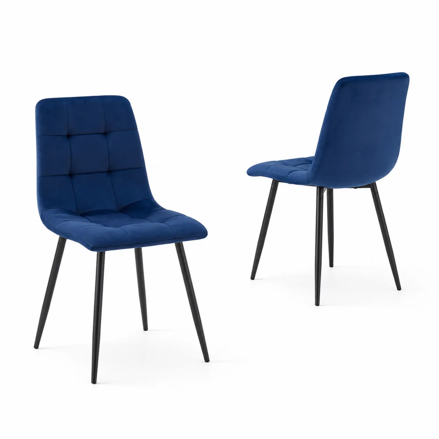 Set di 2 Sedie in Velluto Blu con Gambe in Metallo Nero