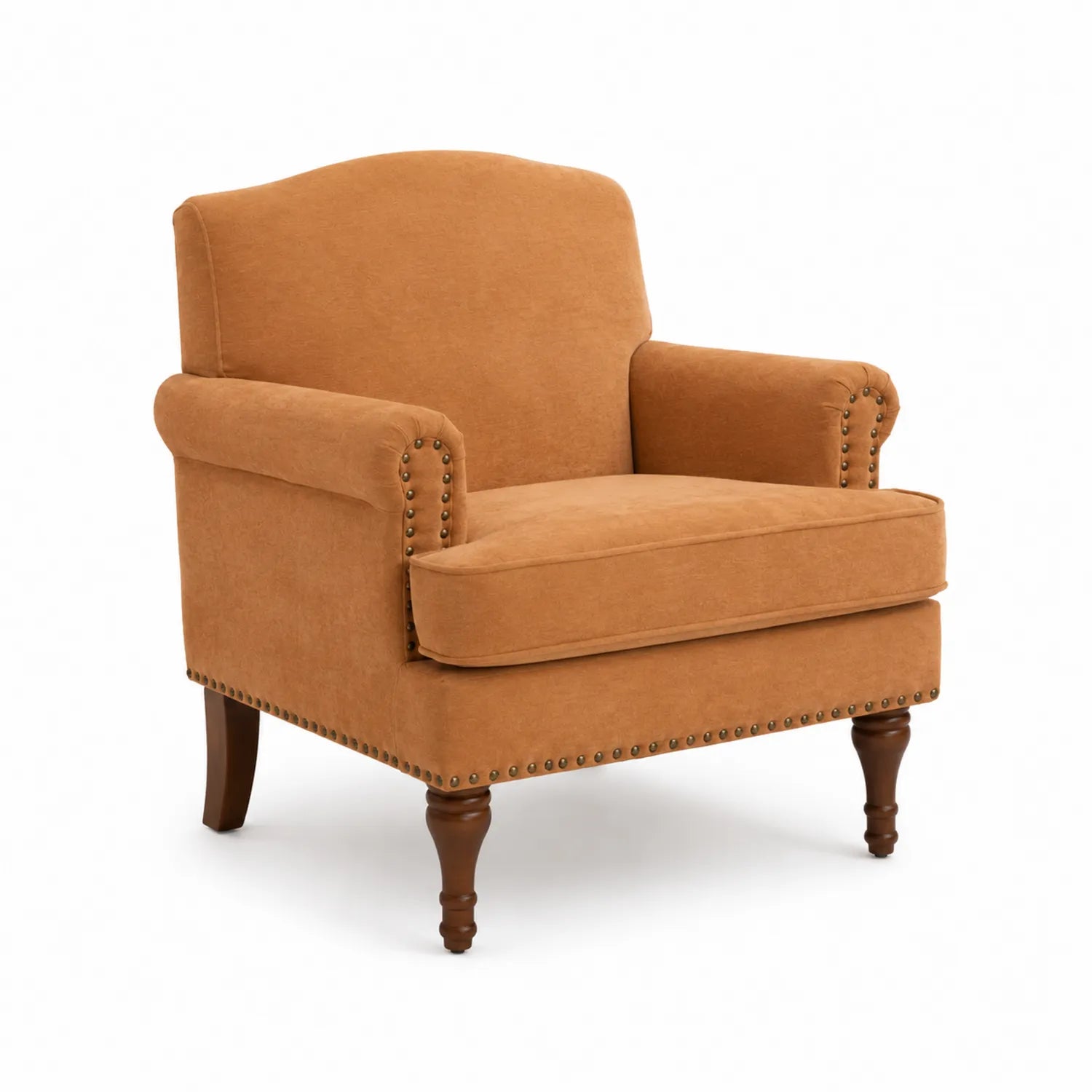 Poltrona in Tessuto Poliestere Marrone con Gambe in Legno Massello