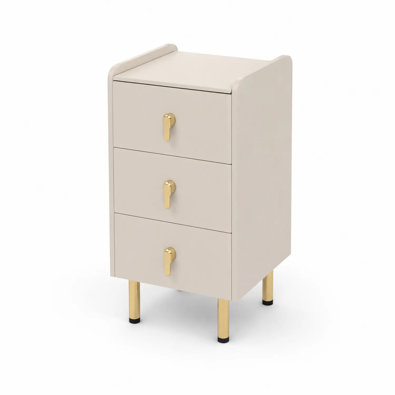 Cassettiera con 3 cassetti in legno e gambe in metallo dorato