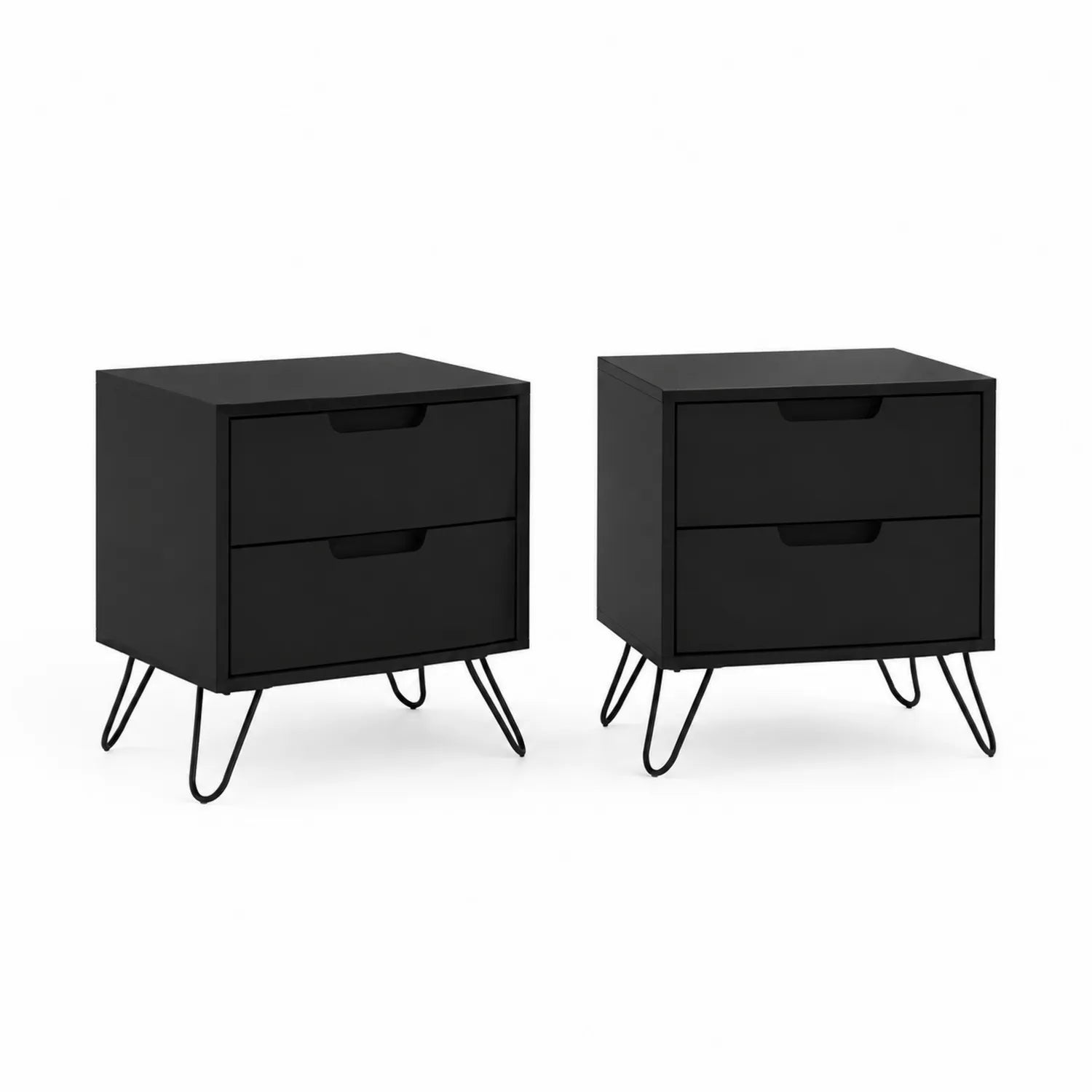 Set di 2 comodini in legno e metallo neri