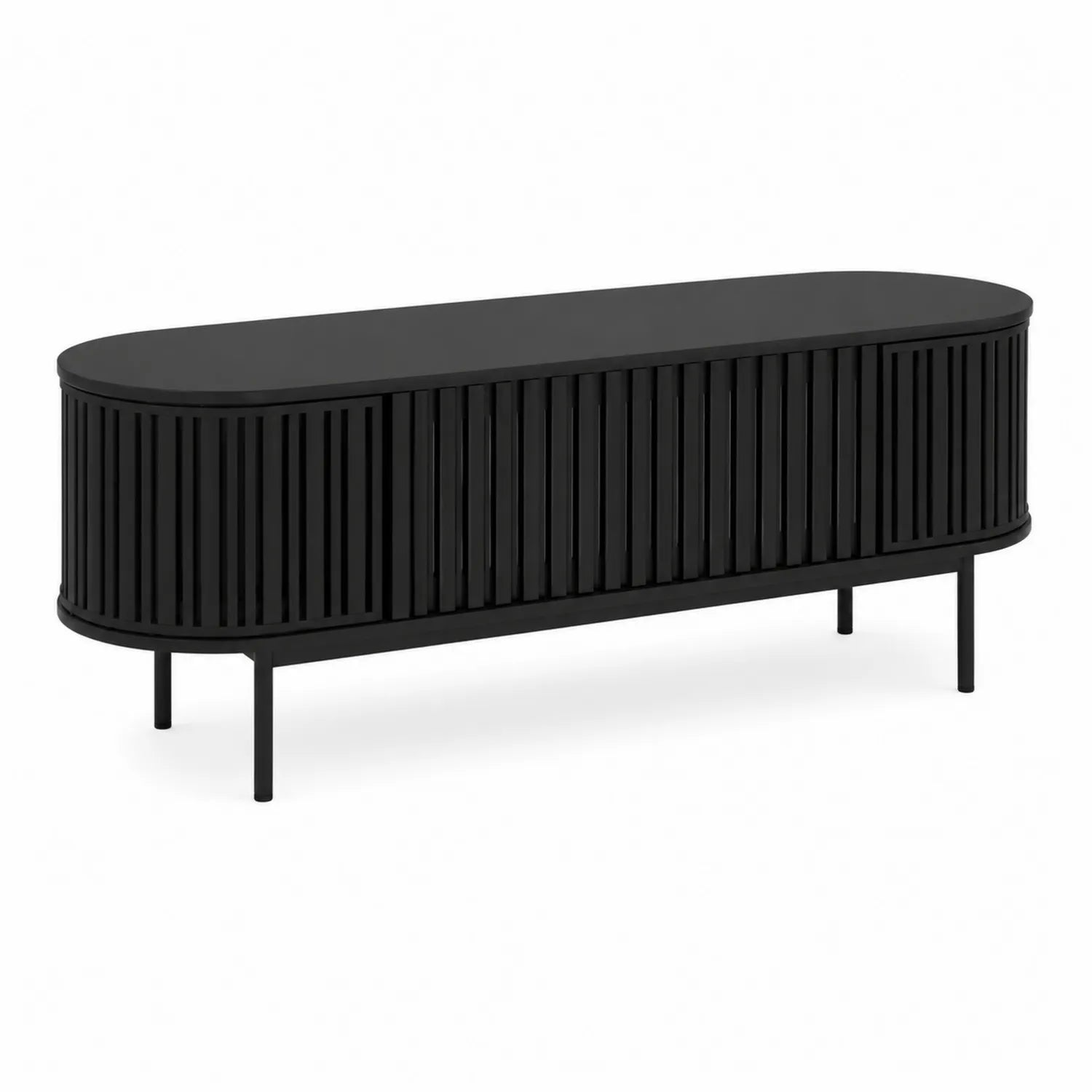 Mobile TV ovale in legno e metallo nero 150x45x50 cm