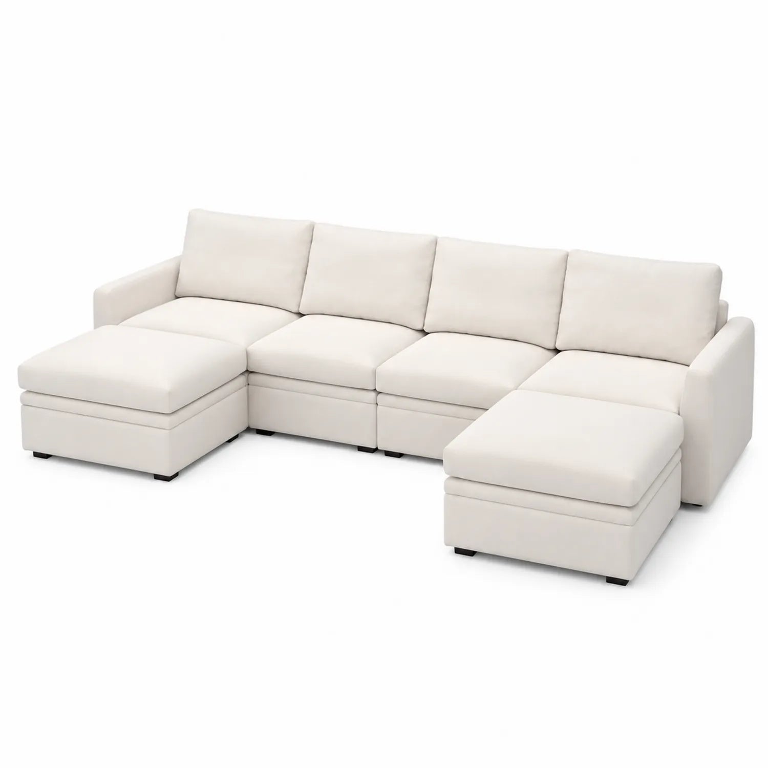 Divano Modulare Angolare in Pelle Sintetica Bianco