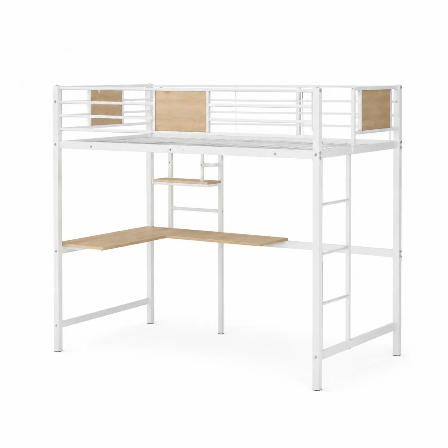 Letto a soppalco in metallo bianco con scrivania integrata
