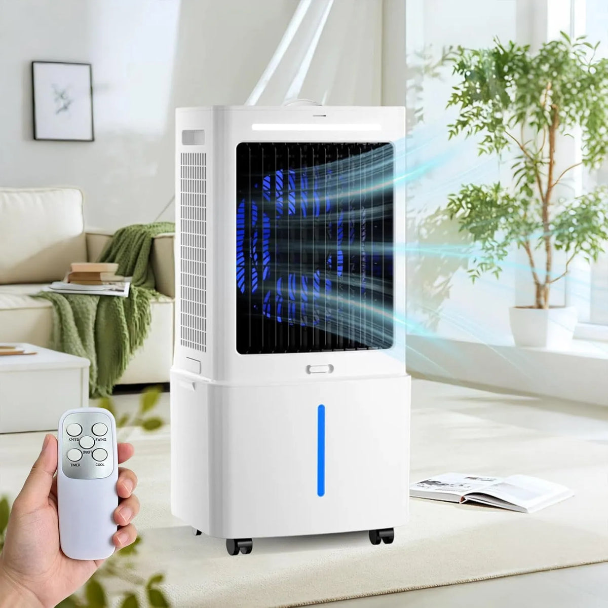 Prodotto raffrescatore evaporativo Professionale, Raffrescatore d'Aria da 25 Litri per Ambienti Domestici di Grandi Dimensioni, Telecomando, Timer da
