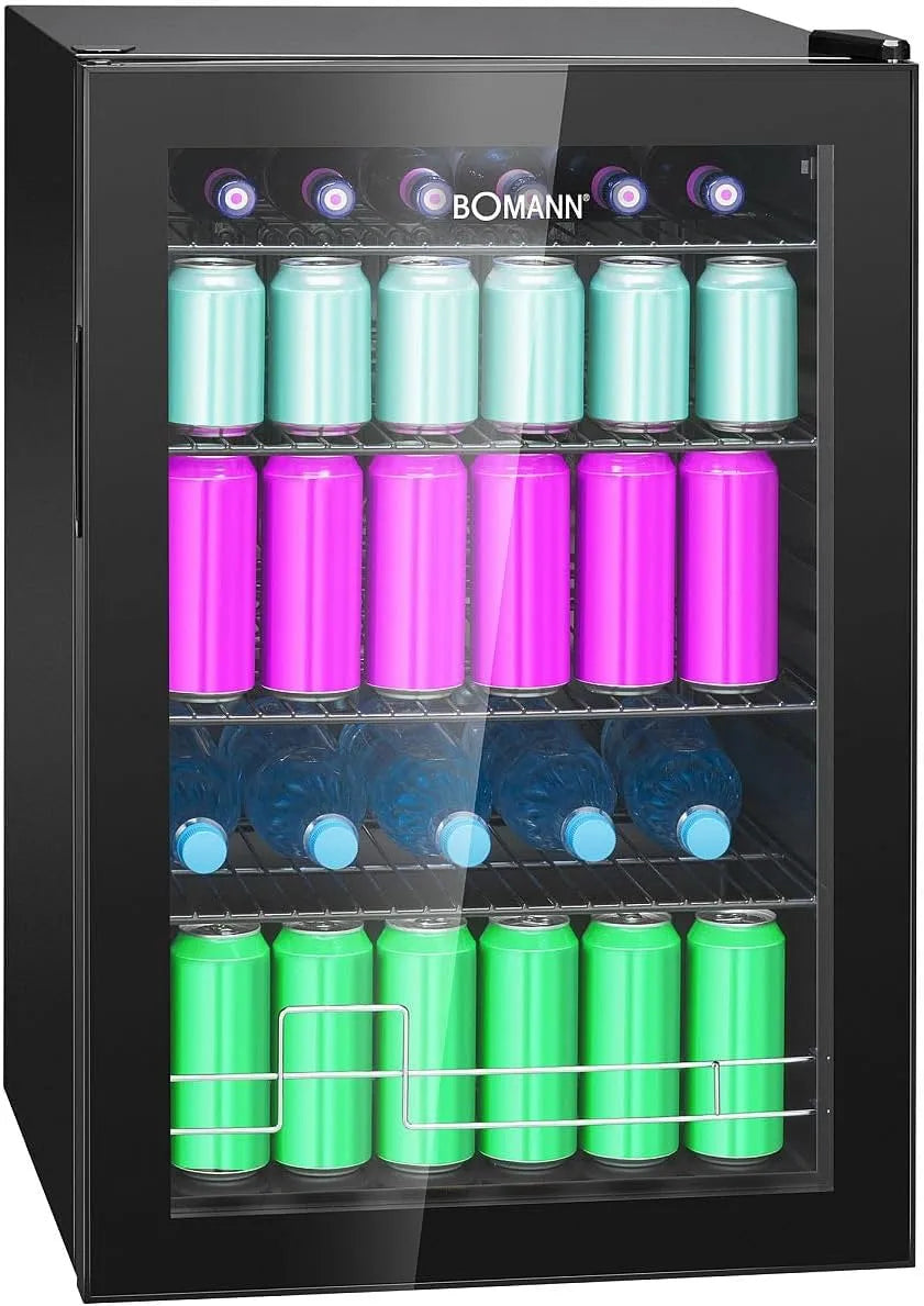 Bomann KSG7290-nero Frigorifero, 115 L, 2 zone di temperatura, illuminazione a LED, 4 ripiani cablati, controllo della temperatura da +3°C a +18°C