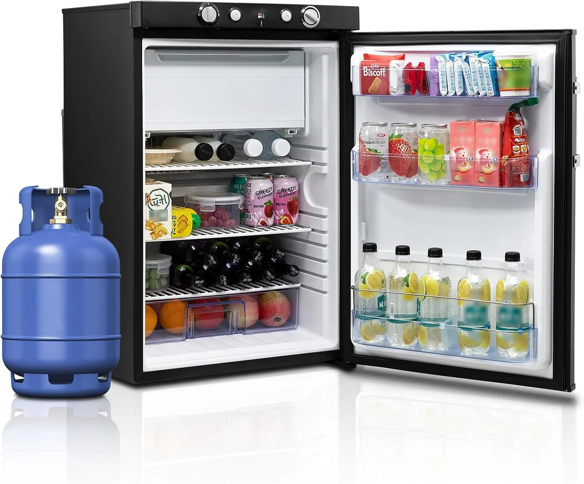 Congelatore, 95 L, 12 V, portatile, freezer verticale, nero, 230 V, a 3 vie, per camper, garage e casa vacanze, a risparmio energetico e silenzioso