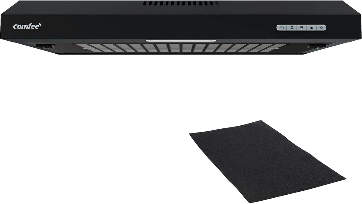 Cappa aspirante, 60 cm, 200 m3/h, cappa da cucina, COMFEE 3.6F17BB, 3 livelli, rimovibile, nero, 1 luce LED, CHU, colore nero