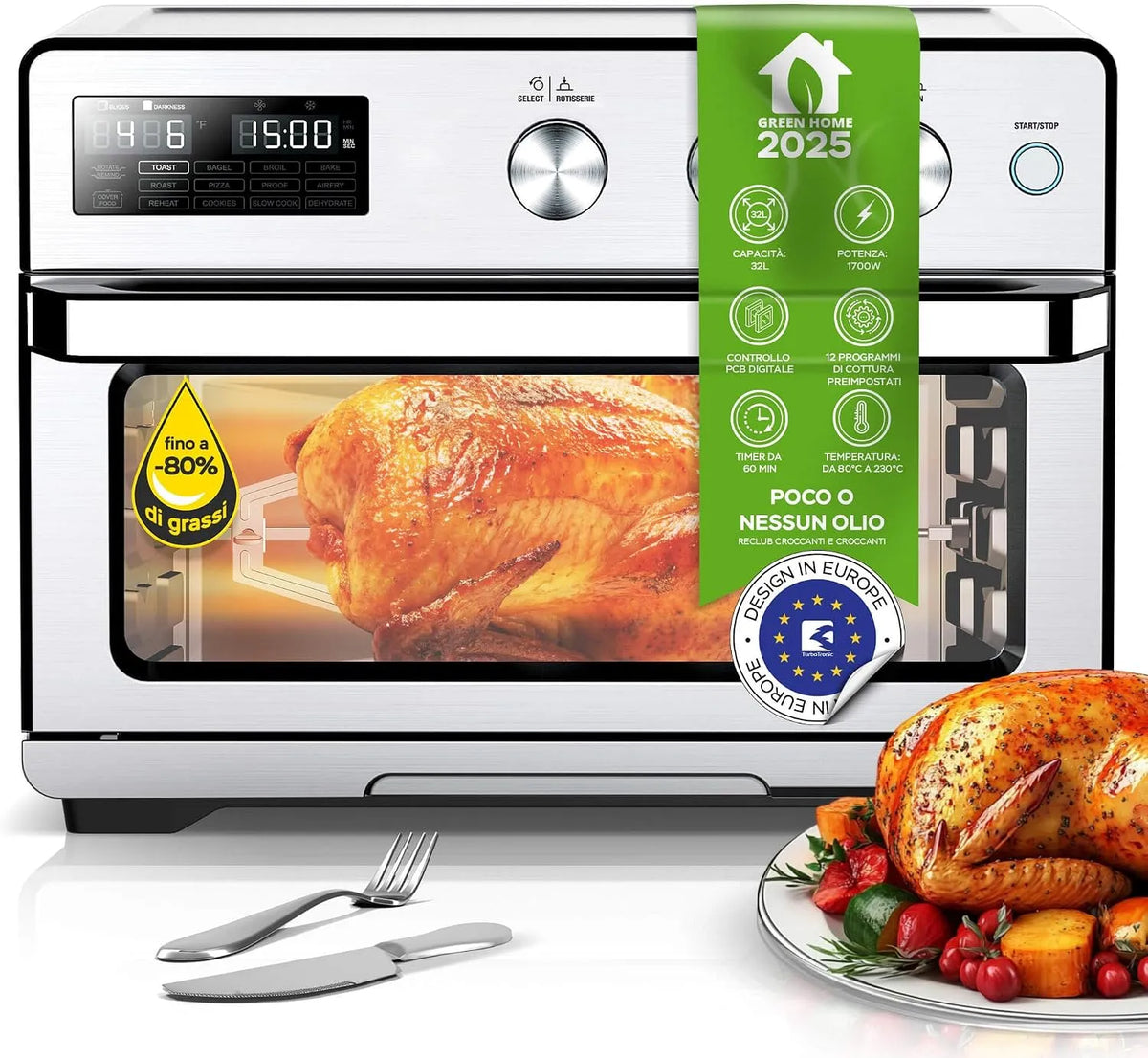 Forno elettrico, 32 L, TurboTronic Forno ad Aria Calda XXL 32L con Girarrosto