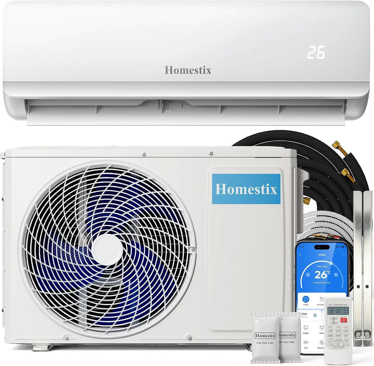 Condizionatore 24h, timer, Inverter, Telecomando e App, con Pompa di Calore, Raffreddamento, Riscaldamento, Deumidificazione e Ventilazione, Modalità