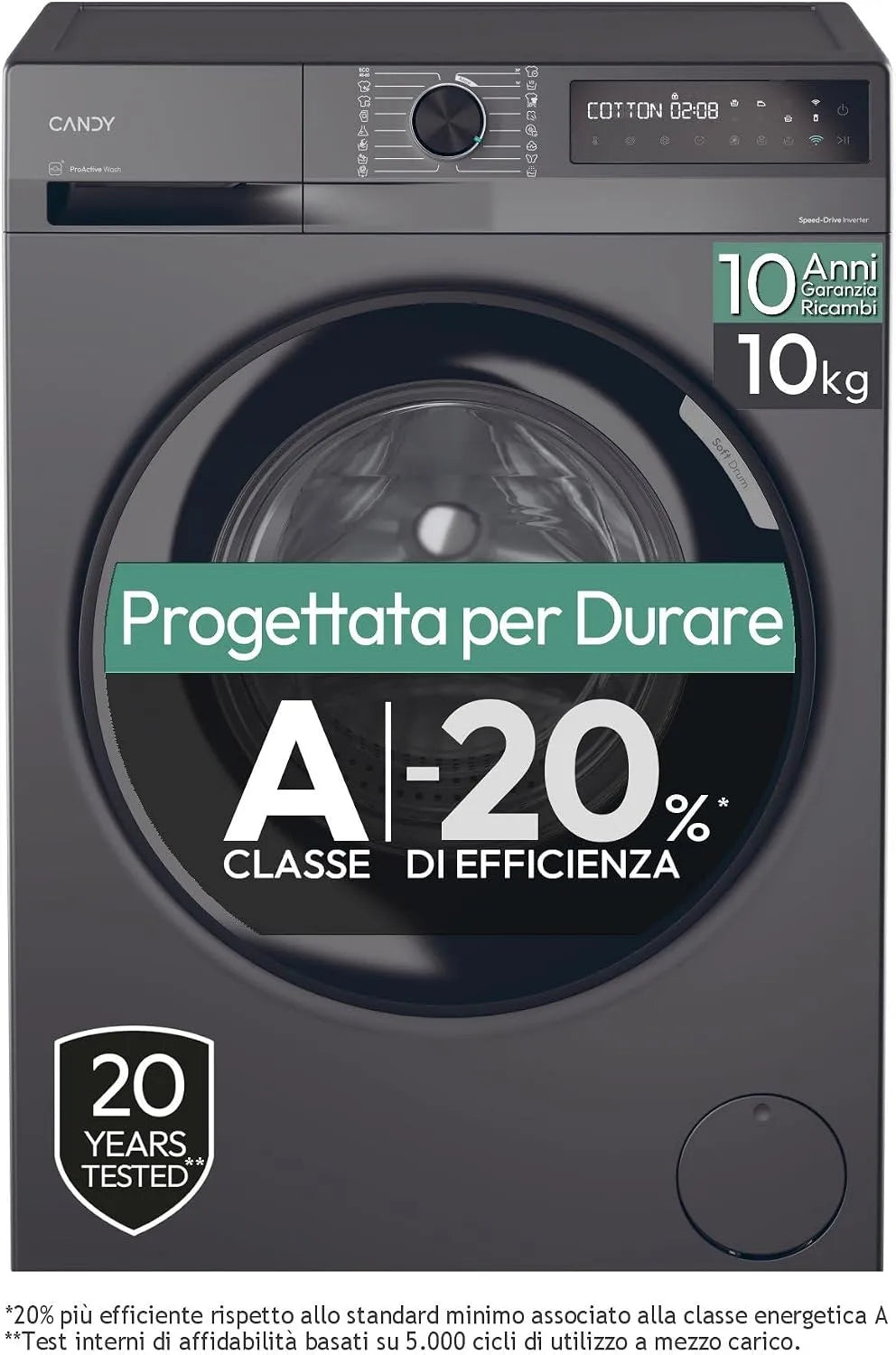 Candy Lavatrice, 10 kg, classe energetica A, 1400 Giri, Classe A-20%, Antracite