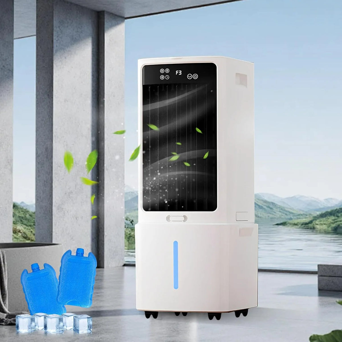 modello 12H, Apparecchio Portatile 4 in 1 Senza Tubo con Vaschetta 12L, Timer 12H, Raffrescatore Oscillante a 90°, Flusso d'Aria 800 m3/h, 3 Velocità