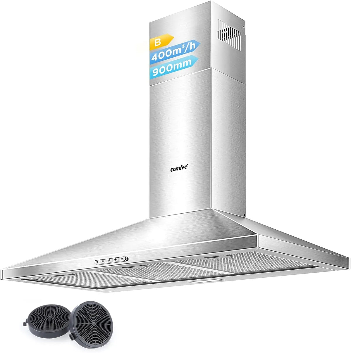 Cappa aspirante, 90cm, 400 m3/h, cappa da cucina, COMFEE, 3 velocità, acciaio inox