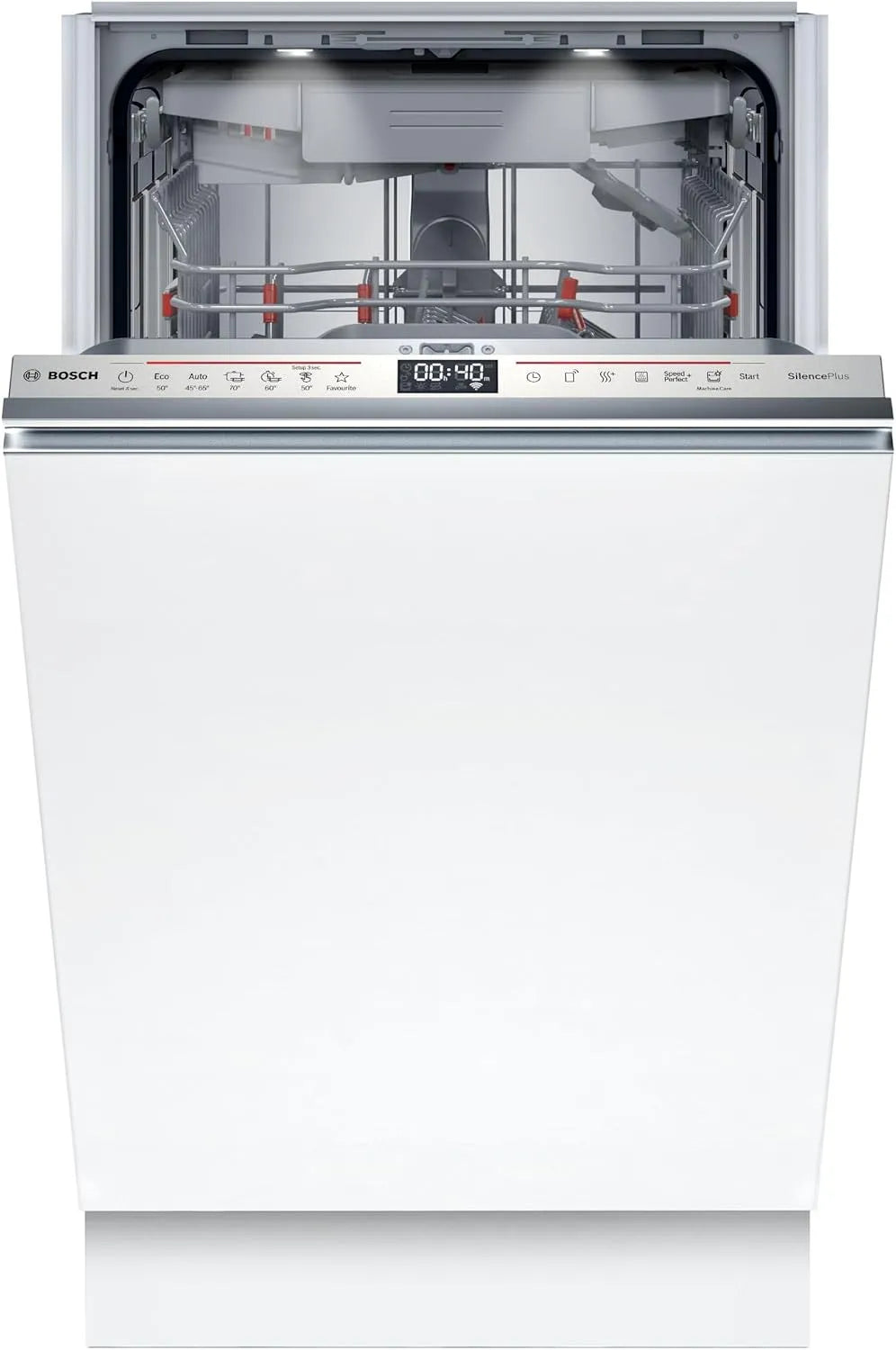 Bosch Serie 6 SPV6EMX09E Lavastoviglie, 45 cm, formato slim, incasso totale, sistema di cestello VarioFlex, Smart Start, cassetto Vario, DuoPower