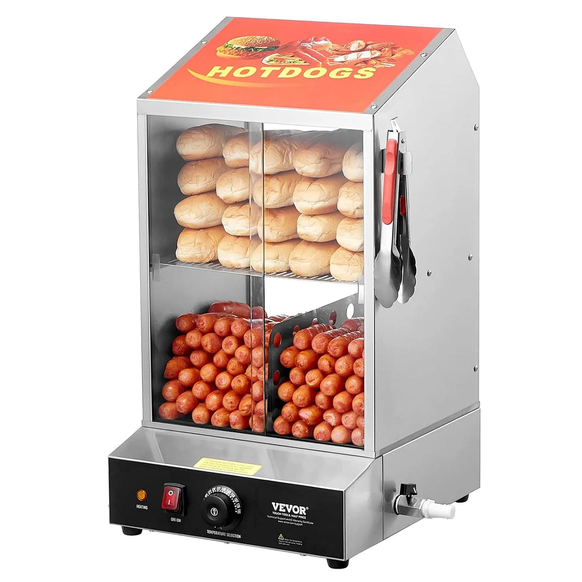 VEVOR Controllo Temperatura 30°C~85°C, Macchine per Hot Dog a Vapore 37L da 2 Ripiani, Macchina Scalda Panini Elettrico con Porte Scorrevoli in Vetro