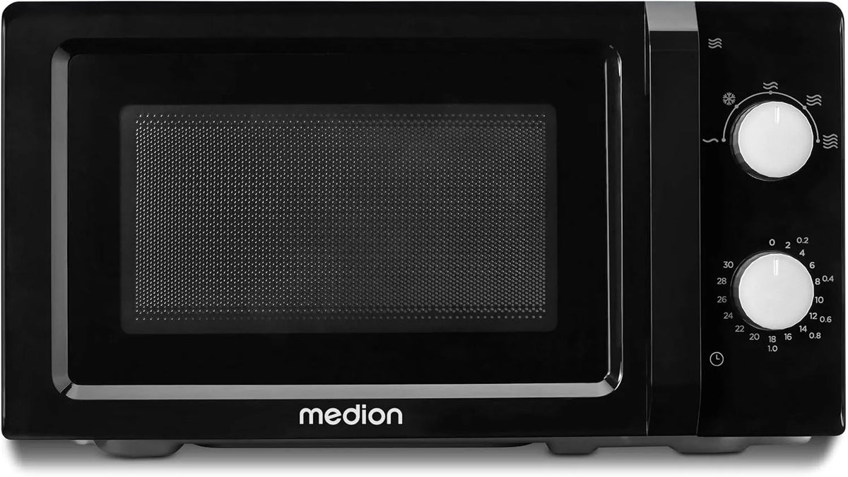 Forno a microonde MD11475, 20 L, timer, scongelamento, nero, 700 Watt, 5 Mikrowellenstufen, MEDION Mikrowelle, 20 Liter, schwarz, klein kompakt und