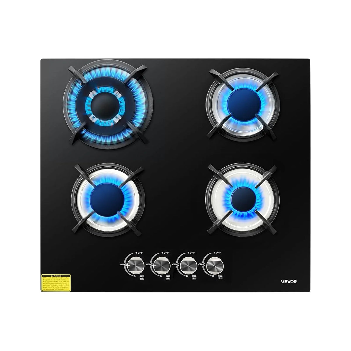 VEVOR Piano cottura, 4 fuochi, 7800 W, da incasso, a Doppio Combustibile Convertibile GPL e GN con Protezione Termocoppia per Rosolare
