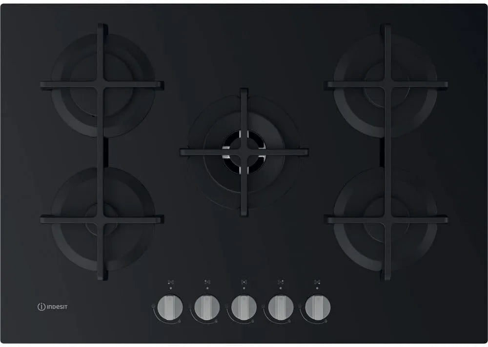 Piano cottura a gas, 5 fuochi, INDESIT 72T/BK ING72T/BK, ghisa, fornello a gas, nero