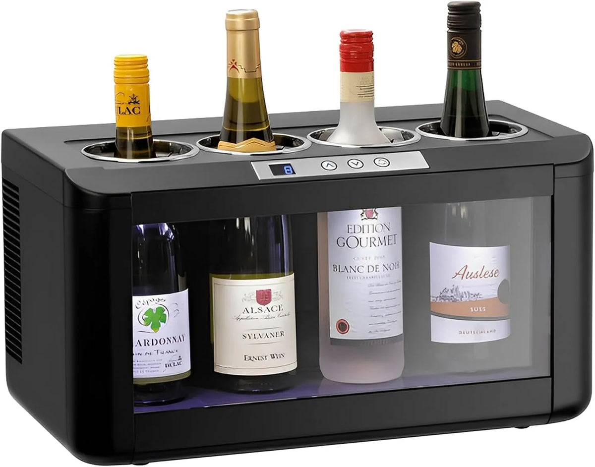 Cantinetta vino, 4 bottiglie, 5 a 18 °C, professionale, MBH, da 5 °C a 18 °C con luce LED per il settore della ristorazione. Cantinetta, frigorifero