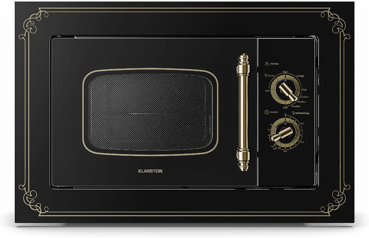 Klarstein microonde, 1000 Forno a microonde, 20 L, 800/1000 W, 3 programmi, grill, da incasso, acciaio inox, nero, 3 funzioni combinate, telaio di