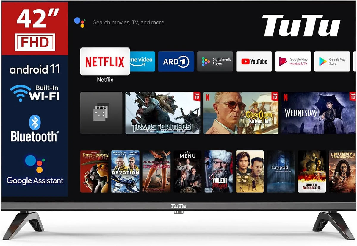 Smart TV, 42 pollici, televisore, triplo tuner DVB-T2, S2, HDMI, USB, Wi-Fi, Bluetooth, Android OS, Full HD, 106 cm