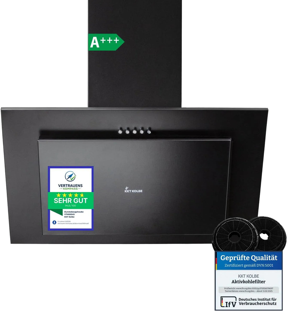 Cappa aspirante VTH6004S, 60 cm, cappa da cucina, inclinata, montaggio a parete, nero