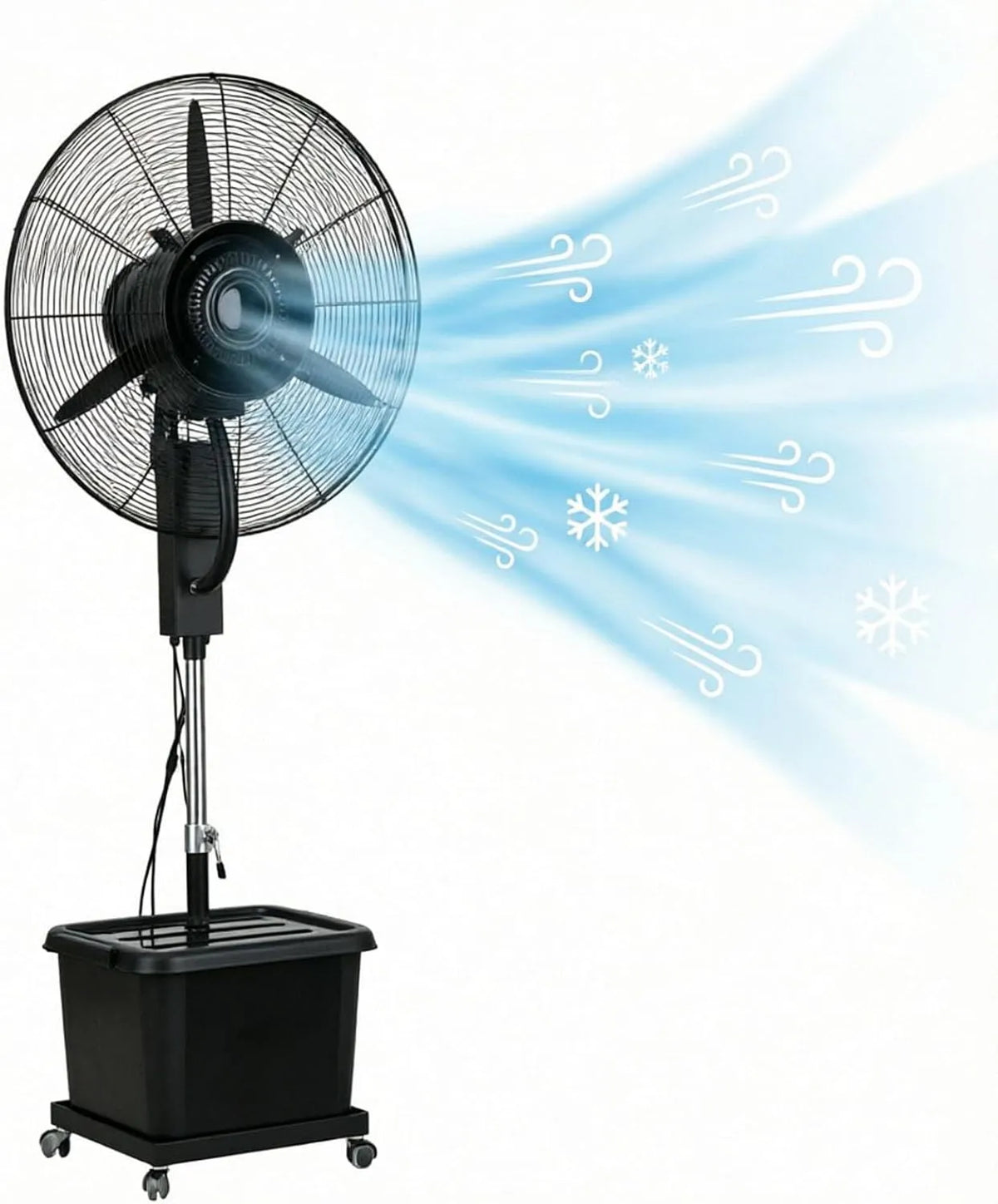 Ventilatore, 200 Cm, 42 L, Ø 81 cm, esterno, ruote di trasporto, 3 velocità, oscillazione, professionale, Ruote 360°, Flusso 10 M, Ø81cm, Giardino