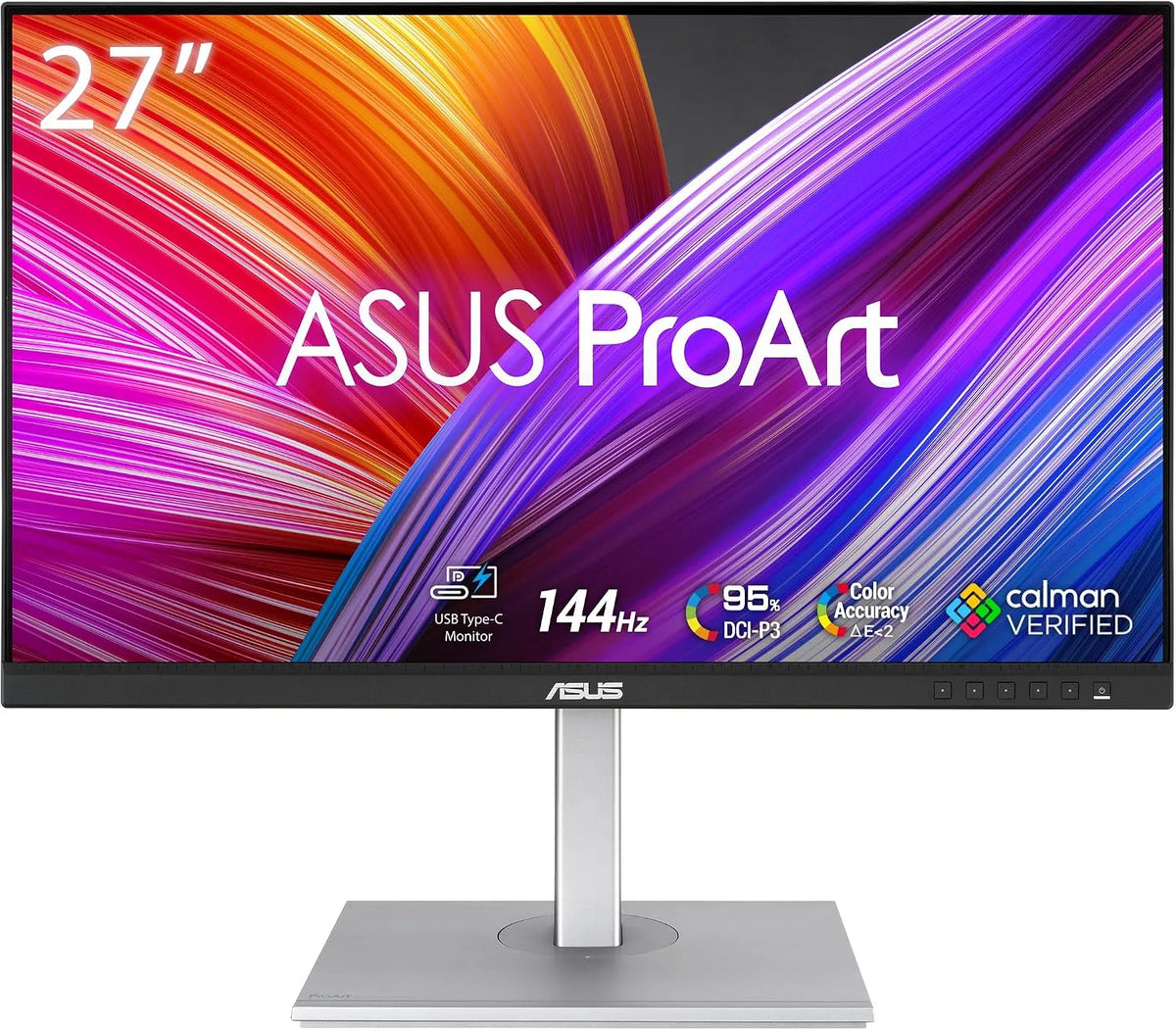 ASUS PA278CGV DCI-P3 Monitor, 2560 × 1440, 144 Hz, pannello IPS, USB, professionale, grigio, VESA DisplayHDR 400, IPS QHD, 95%, ΔE minore di 2