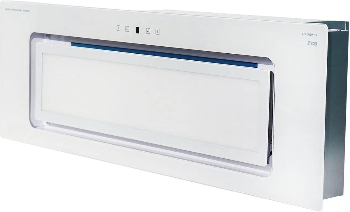 Cappa aspirante, 90 cm, 946 W, 750 m3/h, cappa da cucina, da incasso, bianco, LED, mattone per ventola, vetro bianco
