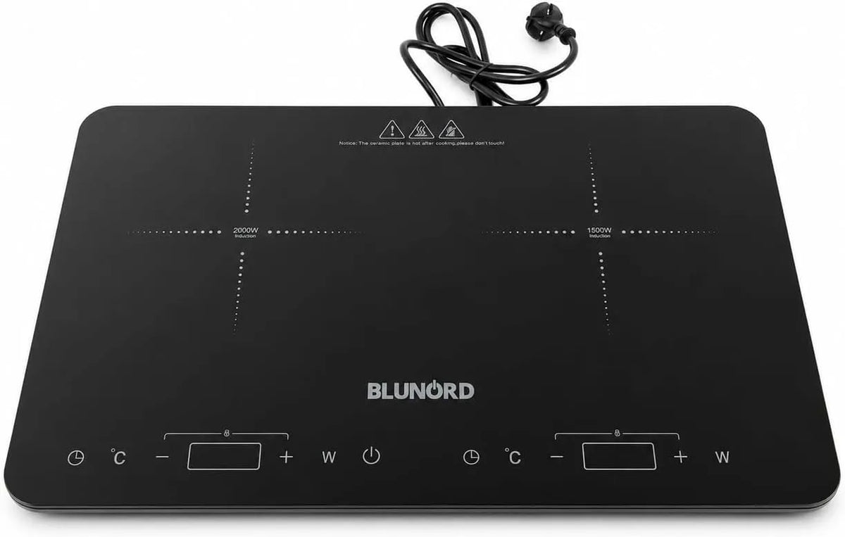 Piano cottura elettrico, 20 cm, 2 fuochi, 3500 W, touch, timer, blocco bambini, stretto, piastra elettrica, nero, BLUFI 4691 Piastra a Induzione