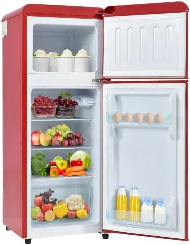 Congelatore, 92 L, freezer verticale, rosso, Frigorifero Retro 92L Doppia Porta