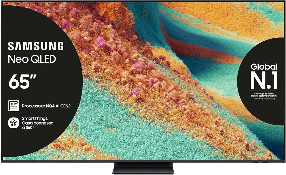 Samsung QE65QN85FAUXZT NQ4 Smart TV, televisore, 4K UHD, QLED, audio Dolby, Dolby Atmos & OTS Lite, AI Gen2 Processor, 2025, AI Upscaling, PACCHETTO
