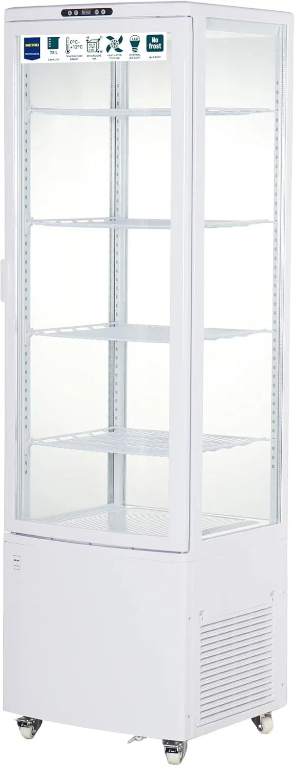 modello GGC3235B, METRO Professional Vetrina Panoramica Refrigerata GGC3235B, 235 L, 4 Ripiani Regolabili, Illuminazione LED, con Rotelle, Bianco