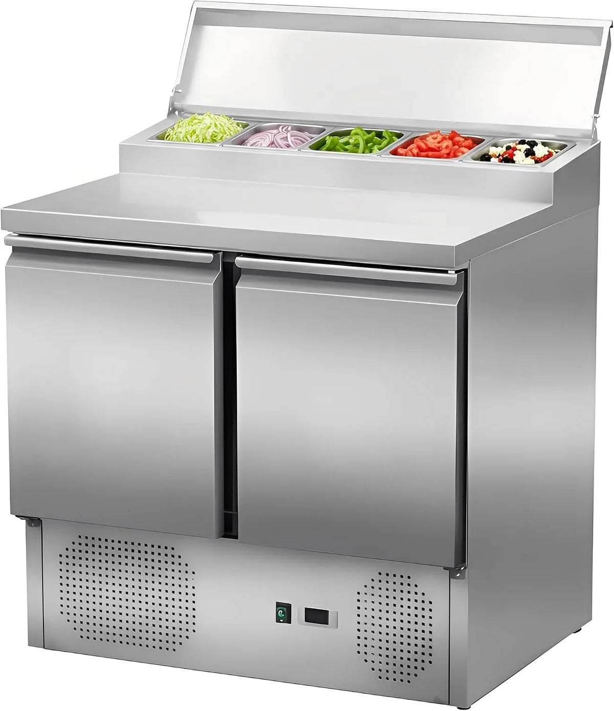 Frigorifero, 176 L, 900x700mm, ristoranti, acciaio inox, MBH, MBH - Tavolo refrigerato per preparazione inox 2 porte 176L 900x700mm. Banco frigo per