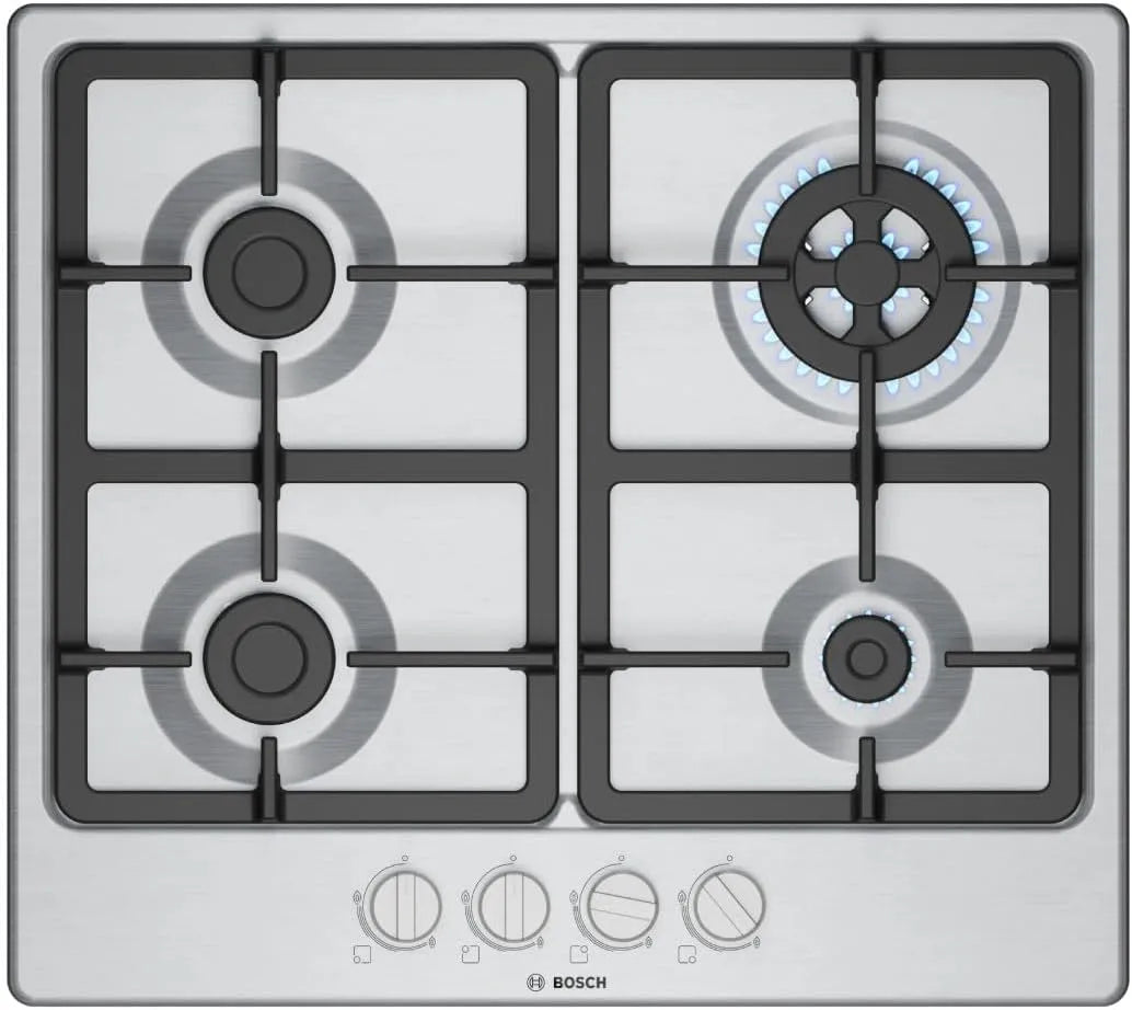 Bosch Serie 4 PGH6B5K90 Piano cottura a gas, 60 cm, acciaio inox, fornello a gas