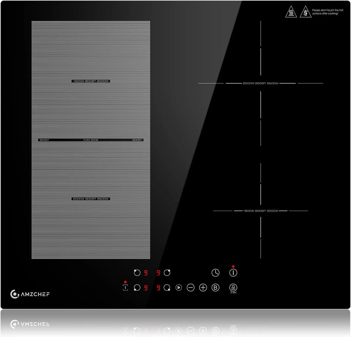 Piano cottura a induzione, 60cm, 4 fuochi, 7200 W, piastra a induzione, AMZCHEF 2-in-1, 2 Flex, 4 zone, 7200W